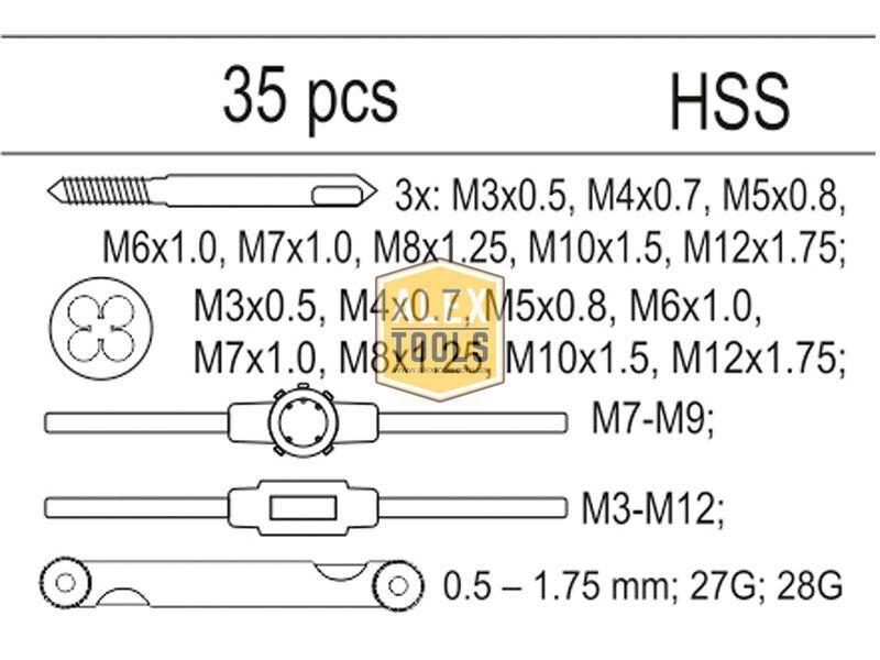 Набор метчиков и плашек для тележек YATO YT-55465 YT-55465 изображение