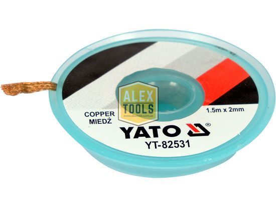 Лента плетеная из меди для очистки от припоя YATO, l= 1,5 м, W= 2 мм в катушке в корпусе YT-82531 изображение