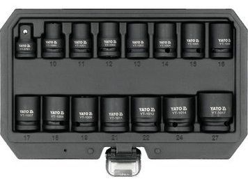 Набор торцевых ударных головок YATO 6-гран с квадратом 1/2", M10-M27 мм, 14 шт. + переходник на квадрат 3/8" YT-10253 изображение