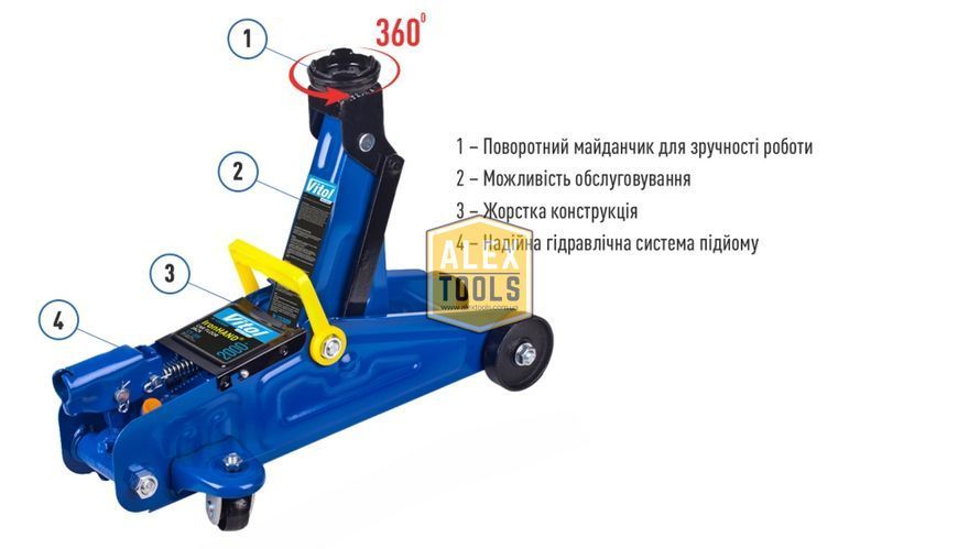 Домкрат гідравлічний  підкатний 2 т коробка. Висота піднімання 125-300 мм 6.3 кг (IH-125300DP) IH-125300DP зображення
