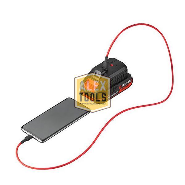 Адаптер для аккумулятора Li-ion 20 В, USB 2A, LED фонарь INTERTOOL WT-9300 WT-9300 изображение