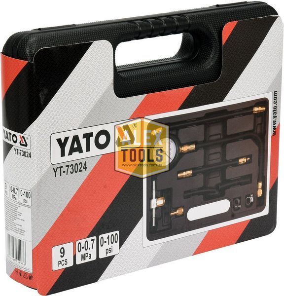 Прилад для вимірювання тиску палива 9 предметів YATO YT-73024 YT-73024 зображення
