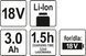 Акумулятор LI-ION 18V 3Ah YATO YT-82843 YT-82843 фото товару 5