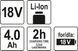 Акумулятор LI-ION 18V 4Ah YATO YT-82844 YT-82844 фото товару 3
